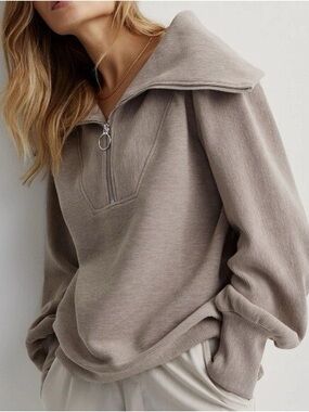 VARLEY Vine Taupe Half-Zip Oversized Pullover Sweater Small